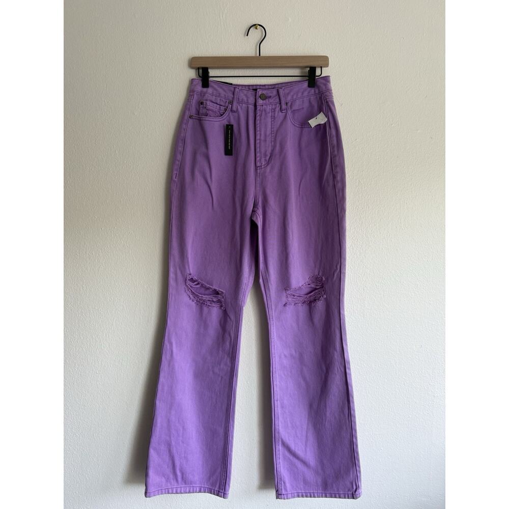 AFRM Jeans Womens 28 Purple Oden High‎ Rise Wide Leg Distressed Knee Rips Denim